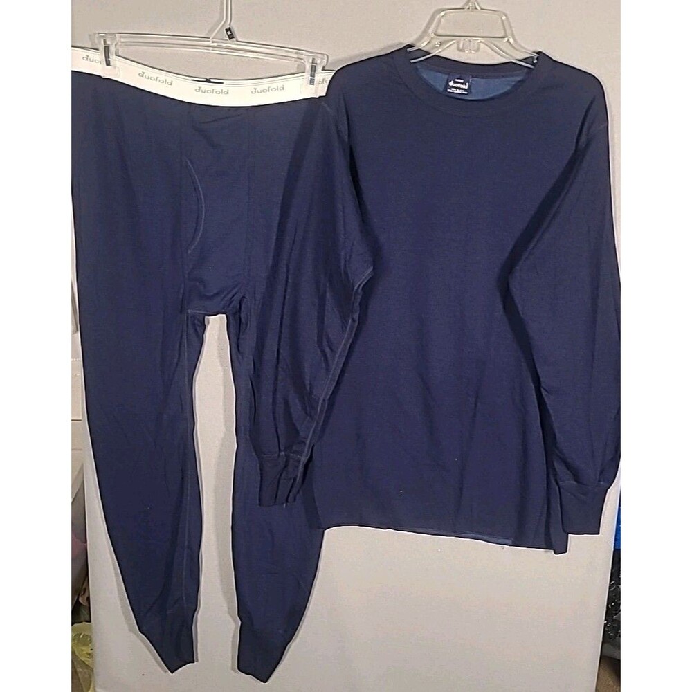 VTG Duofold Wool Blend Thermal Base Layer Set Mens L Navy Blue Made In USA NWOT